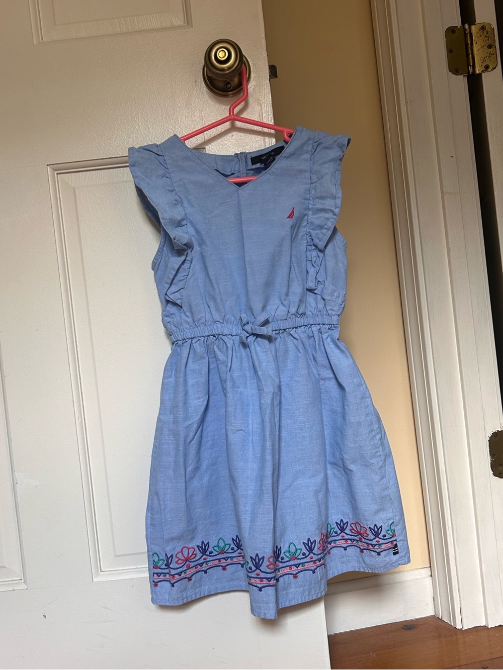 Nautica Girls' Light Blue Embroidered Hem Sundress
